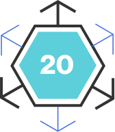 Hexagon icon with “20” written inside