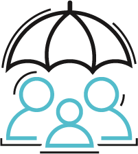 Icon of family with umbrella overhead symbolizing Life Insurance