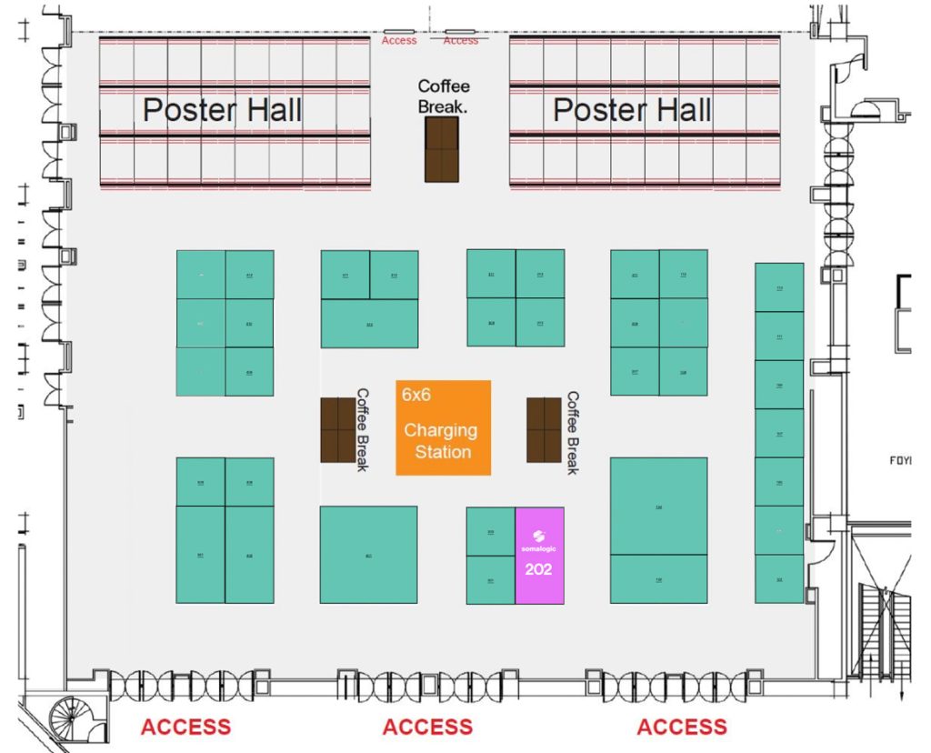 Map of HUPO booth layout, showing SomaLogic booth 202