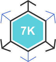 Hexagon icon with 7K in center. Arrows pointing out