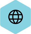 Hexagon icon showing globe icon