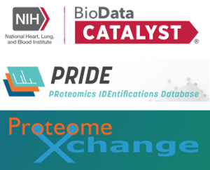 Image of three logos - NIH, PRIDE, Proteome Xchange